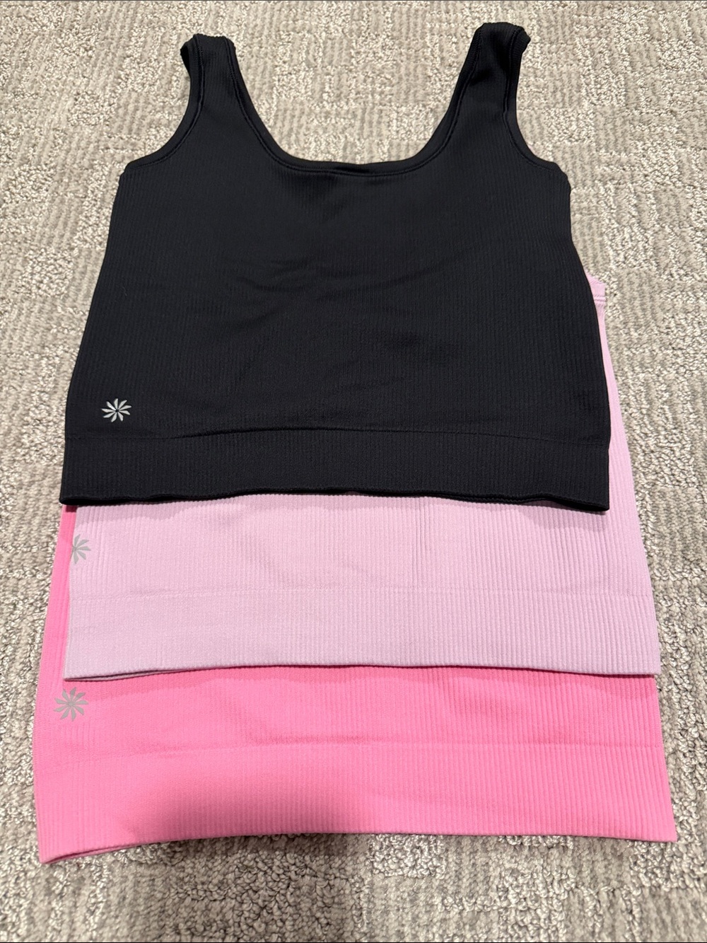 Rise Above Cropped Tanks Athleta Girl Size L Lot (black, light / med pink)